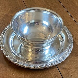 Antique Gravy Bowl with attached plate- Vintage Wm A Rogers Oneida Silversmiths